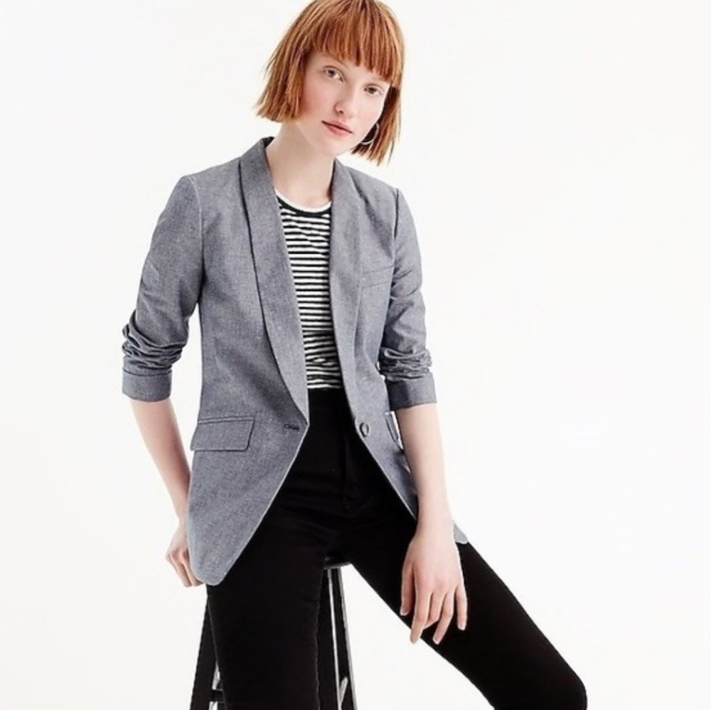 J. Crew Unstructured blazer in Cotton-linen Deep Water Blue Womens Size 8 Preppy